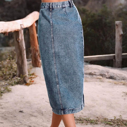 Button Down Denim Skirt - MimiStylez