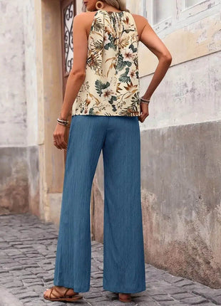 Printed Tank Top and Wide Leg Pants Set - MimiStylez