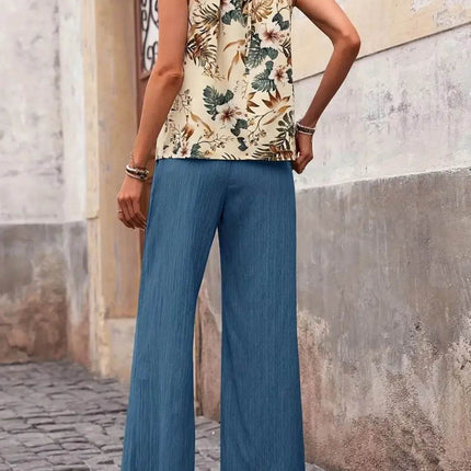 Printed Tank Top and Wide Leg Pants Set - MimiStylez
