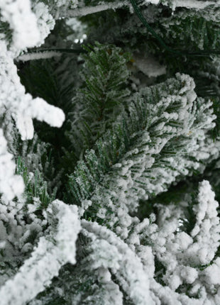 6FT Pre-Lit Spruce Snow Flocked Christmas Tree, Hinged Xmas Tree With 300 Multi-Color LED Lights, 8 Flashing Modes & 790 Snow Branch Tips