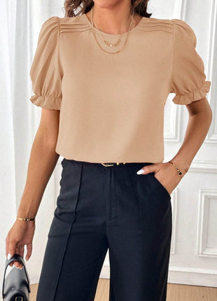 Round Neck Flounce Sleeve Blouse - MimiStylez