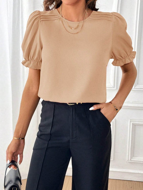 Round Neck Flounce Sleeve Blouse - MimiStylez