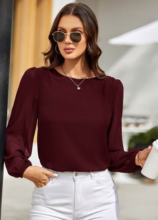 Round Neck Long Sleeve Blouse - MimiStylez
