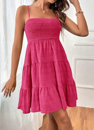 Smocked Tiered Sleeveless Mini Dress - MimiStylez