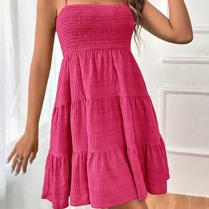 Smocked Tiered Sleeveless Mini Dress - MimiStylez