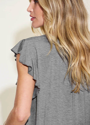 Basic Bae Full Size Bamboo Notched Ruffled Short Sleeve T-Shirt - MimiStylez