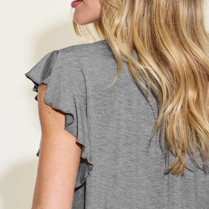 Basic Bae Full Size Bamboo Notched Ruffled Short Sleeve T-Shirt - MimiStylez