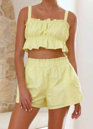 Ruffled Square Neck Cami and Shorts Set - MimiStylez