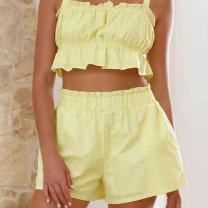 Ruffled Square Neck Cami and Shorts Set - MimiStylez