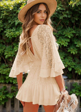 Lace Cutout Half Sleeve Mini Dress - MimiStylez