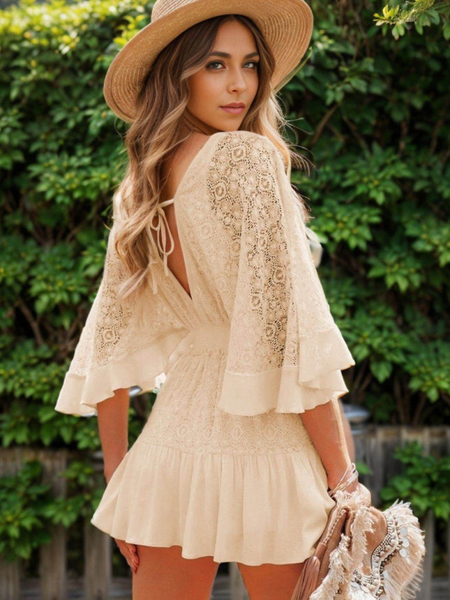 Lace Cutout Half Sleeve Mini Dress - MimiStylez
