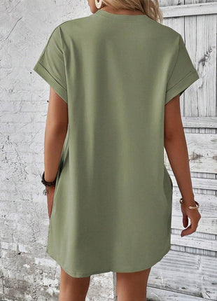 Round Neck Short Sleeve Mini Dress - MimiStylez