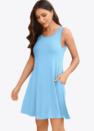 Full Size Round Neck Sleeveless Dress with Pockets - MimiStylez