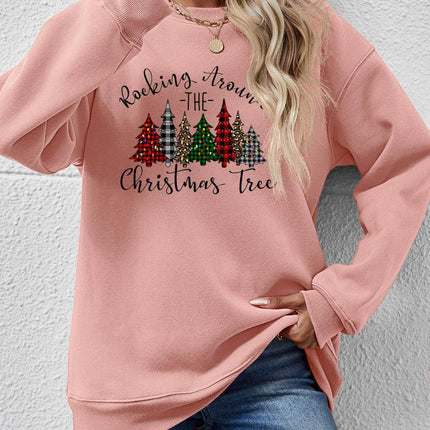 Christmas Tree Graphic Round Neck Sweatshirt - MimiStylez