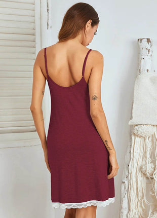 Lace Detail V-Neck Lounge Dress - MimiStylez