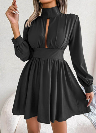 Cutout Turtleneck A-Line Mini Dress - MimiStylez