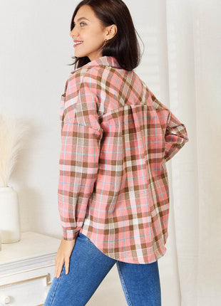 Double Take Plaid Collared Neck Long Sleeve Button-Up Shirt - MimiStylez