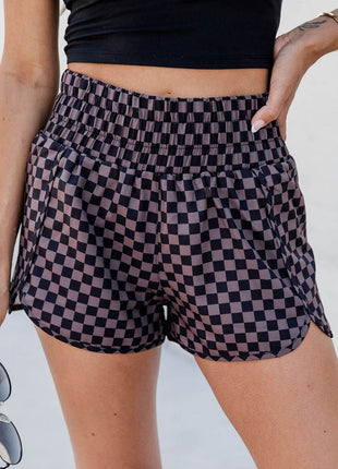 Checkered Elastic Waist Shorts - MimiStylez
