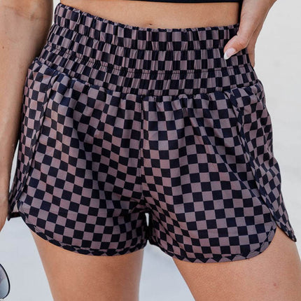 Checkered Elastic Waist Shorts - MimiStylez