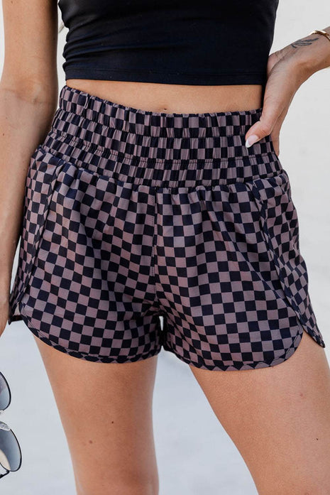 Checkered Elastic Waist Shorts - MimiStylez