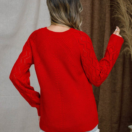 Openwork Round Neck Raglan Sleeve Sweater - MimiStylez