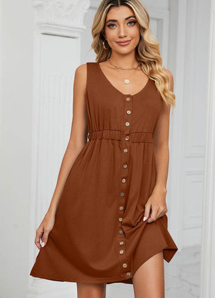 Buttoned Wide Strap Mini Dress - MimiStylez