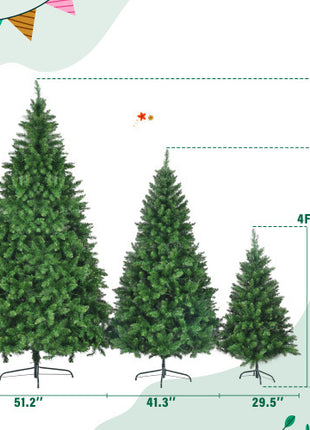 8FT, 6FT, 4FT Pre-Lit Green Pine Christmas Tree, Set Of 3 Hinged With 820 Warm-Yellow LED Lights And 2539 Branch Tips