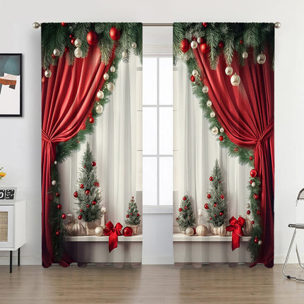 2PCs Curtain Christmas Series Curtain 3D Digital Printing