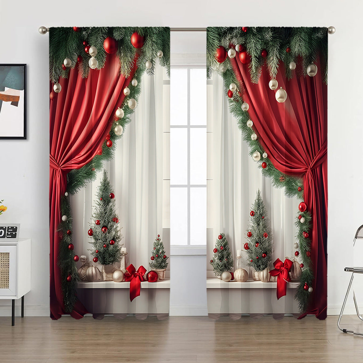 2PCs European Curtain Christmas Series Curtain Factory Generation 3D Digital Printing