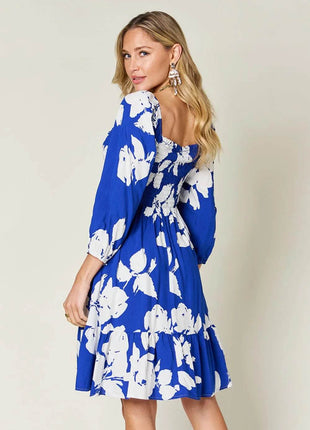 Double Take Full Size Floral Ruffle Hem Smocked Dress - MimiStylez