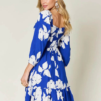 Double Take Full Size Floral Ruffle Hem Smocked Dress - MimiStylez