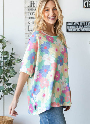 HOPELY Floral Waffle Oversized T-Shirt - MimiStylez