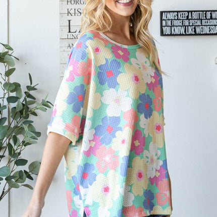 HOPELY Floral Waffle Oversized T-Shirt - MimiStylez