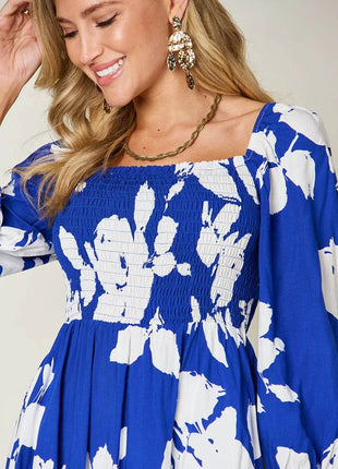 Double Take Full Size Floral Ruffle Hem Smocked Dress - MimiStylez