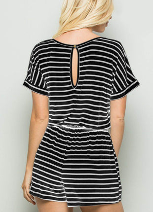 Heimish Full Size Striped Round Neck Short Sleeve Romper - MimiStylez