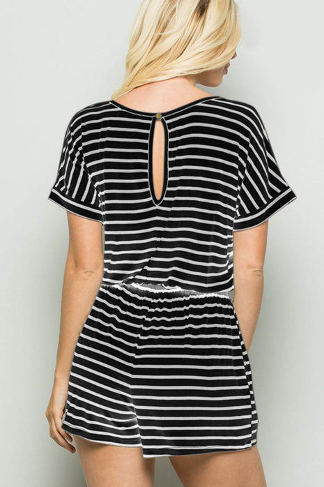 Heimish Full Size Striped Round Neck Short Sleeve Romper - MimiStylez