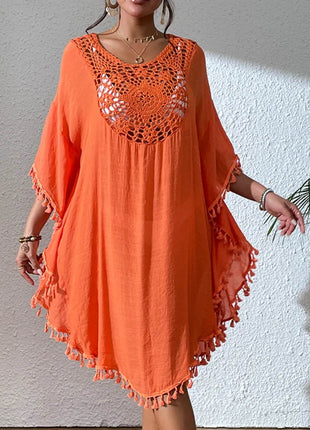 Tassel Cutout Scoop Neck Cover-Up Dress - MimiStylez