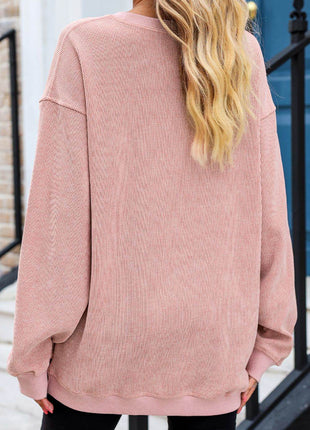 Heart Round Neck Dropped Shoulder Sweatshirt - MimiStylez