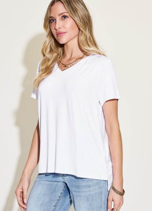 Basic Bae Full Size V-Neck High-Low T-Shirt - MimiStylez