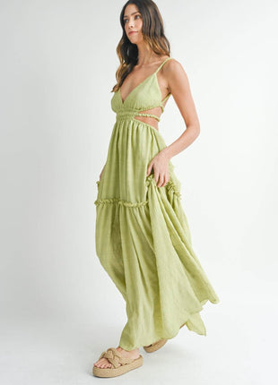 MABLE Cutout Waist Backless Maxi Dress - MimiStylez