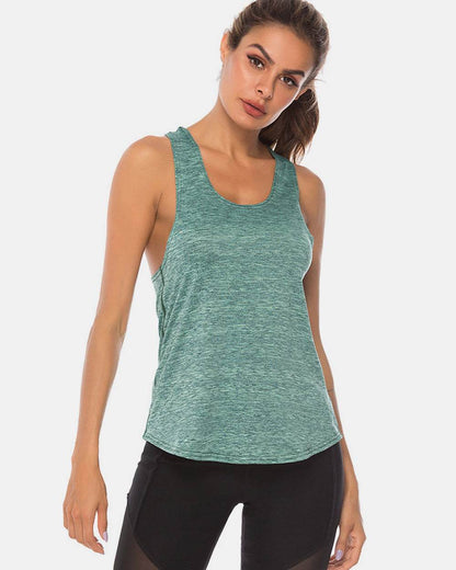 Full Size Scoop Neck Wide Strap Active Tank - MimiStylez