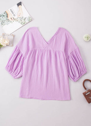 Dropped Shoulder V-Neck Blouse - MimiStylez