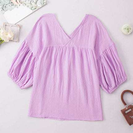 Dropped Shoulder V-Neck Blouse - MimiStylez