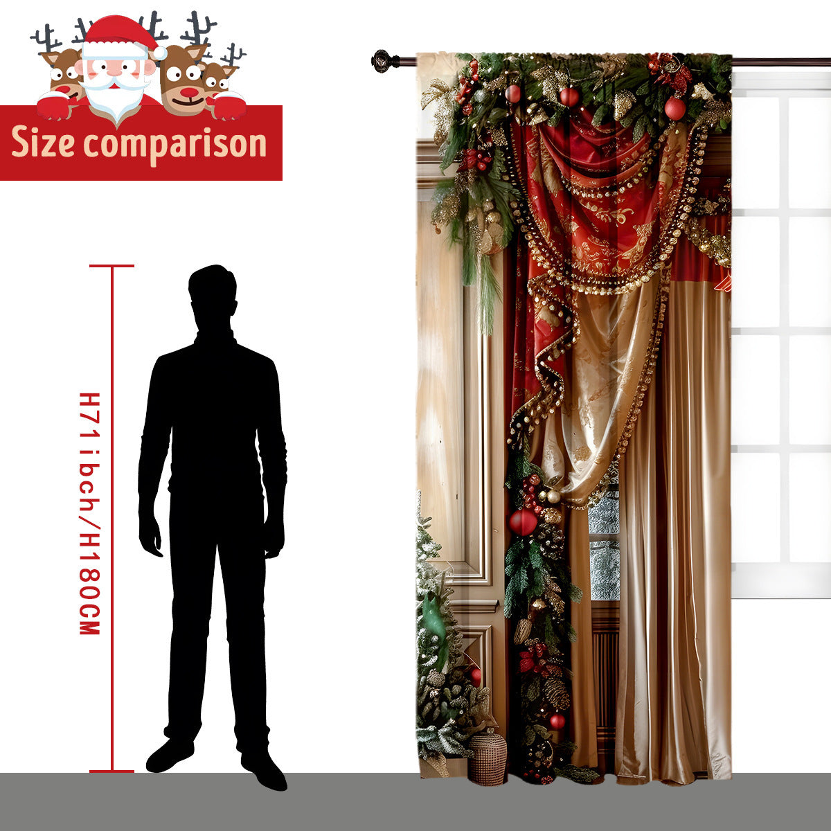 2PCs Christmas Curtain 3D Digital Printing