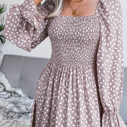 Smocked Square Neck Flounce Sleeve Dress - MimiStylez