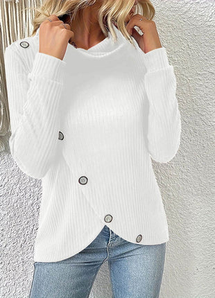 Decorative Button Turtleneck Long Sleeve T-Shirt - MimiStylez