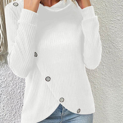 Decorative Button Turtleneck Long Sleeve T-Shirt - MimiStylez