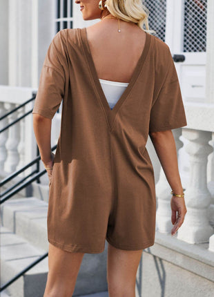 Backless Round Neck Half Sleeve Romper - MimiStylez