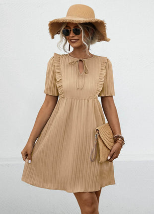 Tie Neck Short Sleeve Mini Dress - MimiStylez
