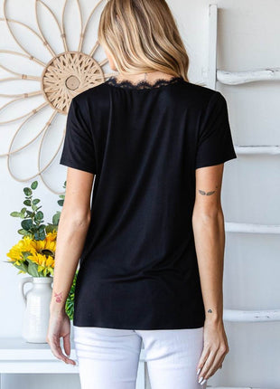 Heimish Lace Detail V-Neck Short Sleeve T-Shirt - MimiStylez